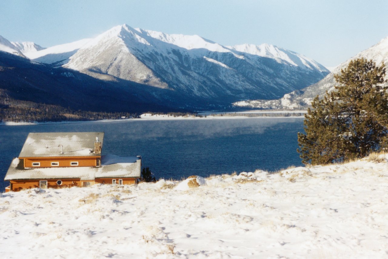 Twin Lakes house in snow